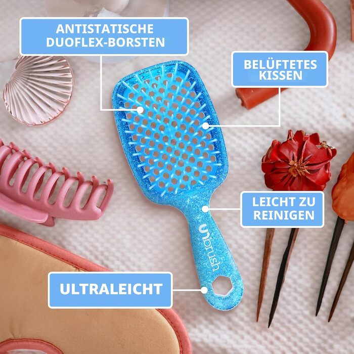 Масажна щітка для волосся FHI Heat UNbrush для розплутування вологого та сухого волосся, антистатичні щетинки DuoFlex, сапфіровий синій