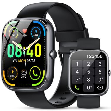Смарт-годинник унісекс 1.91' HD Touch з функцією дзвінків, 115+ спортивних режимів, фітнес-трекер IP68 з моніторингом пульсу, SpO2 та сну, крокомір для Android та iOS, чорний