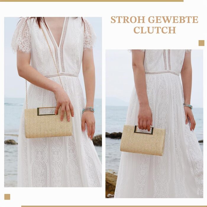 Жіночий соломий clutch-клатч EVEOUT: плетена літня сумка через плече для вечірок, весіль та відпустки (натуральний колір)