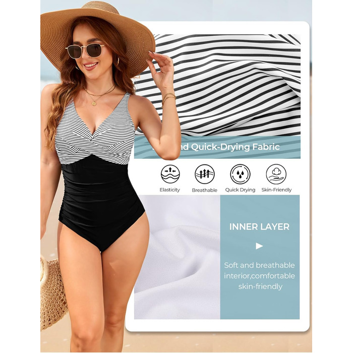 Купальник жіночий суцільний з V-подібним вирізом Push Up, купальник монокіні, ретро стиль, великі розміри (A, M)