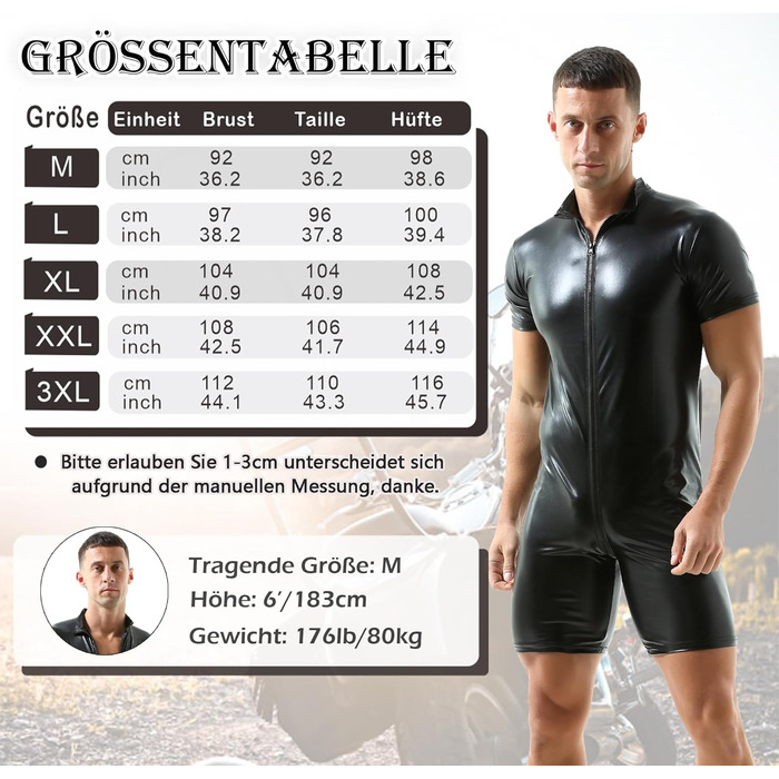 Чоловічі шорти QiaTi без рукавів з блискавкою, легінси з екошкіри, боді з двома кишенями для повсякденного та клубного стилю (XL, чорний)