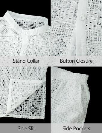 Panegy Комплект чоловічий: мереживчата шорти та сорочка з прозорої сітки, на ґудзиках, білий (S)