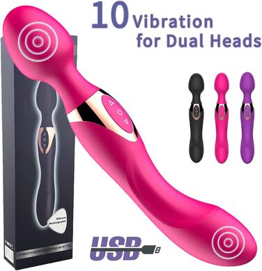 Масажний стрижень JFRong з силікону з двома головками, 10 режимів вібрації, масажер для жінок (клітора та G-точки), стимулятор з двома моторами, секс-іграшка для чоловіків, жінок, пар (рожевий)