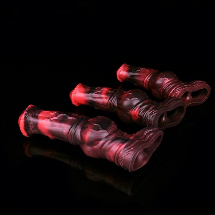 Реалістичний пеніс-манжет для секса з тваринними мотивами, 3 розміри (M/L/XL), з кільцем для яєчок, збільшує пеніс, червоний, M