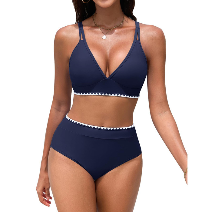 БІКІНІ ДАМСЬКЕ ДВІЧАСНИЙ ПУШ-АП БІКІНІ З ВИСОКОЮ ТАЛІЄЮ ТА БІЛОЮ ВІЗЬОРОЮ (МОРСЬКО-СИНІЙ, M)