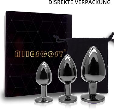 Набір анальних пробок 3 шт. з металу, темно-сірий/чорний ганметалл, великий, середній, малий. Підходить для початківців, жінок, чоловіків, пар. Іграшки для дорослих.