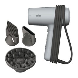 Фен для волосся Braun Haartrockner HD4.2 (BRHD235E) з дифузором та вузьким соплом, технологія Super IONTEC, 2100 Вт, 3 режими температури та швидкості, чорно-сірий