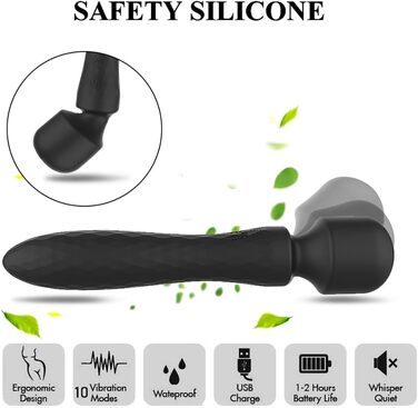 Вібратор JFRong Doppelkopf для дорослих: масажний стрижень з 10 режимами, стимулятор G-точки, тихий, водонепроникний, чорний