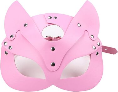 Маска для обличчя SINSEN з екошкіри у вигляді кота, для косплею, Хелловін, карнавал, аксесуар (Рожева)