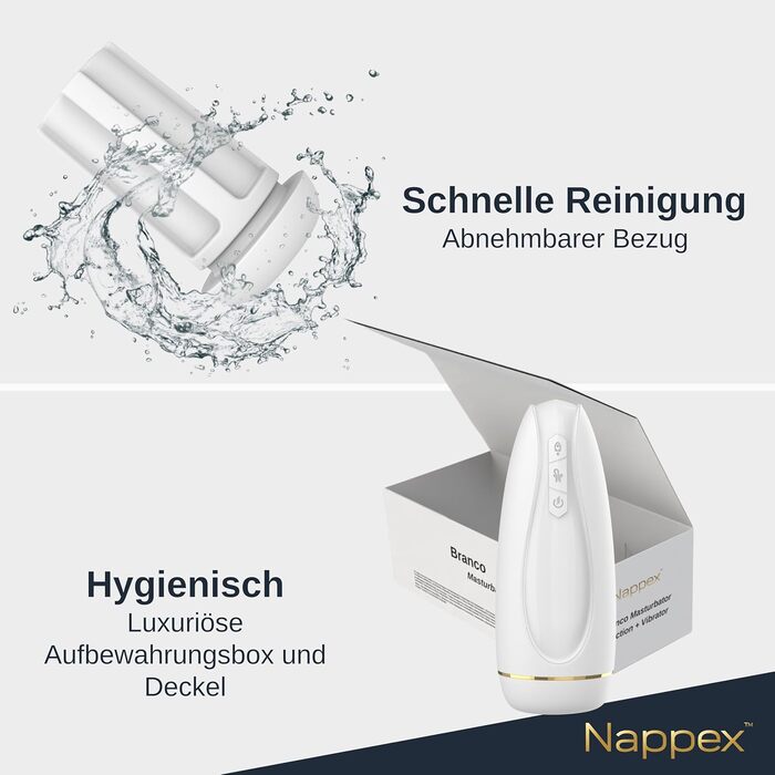 Електричний мастурбатор для чоловіків Nappex Branco з потужним всмоктуванням та вібрацією, режим оргазму - мастурбатор, кишеньковий