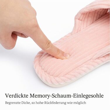 Жіночі капці для дому Chantomoo з ефектом пам'яті (Memory Foam), відкритий носок, вельветові, протиковзкі, рожеві (розмір 37/38 EU)