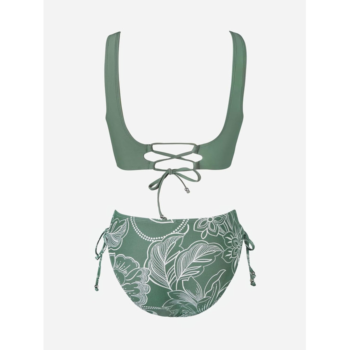 CUPSHE Bikini Set: Роздільний купальник з квітковим принтом, зав'язування, низька посадка, темно-зелений, розмір M