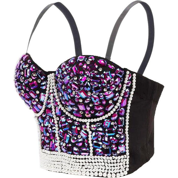 Жіночий бюстгальтер-корсет Push Up з детальним оздобленням стразами та діамантами, готичний стиль, знімні бретелі, для вечірок, Cubwear (XS, Синій)