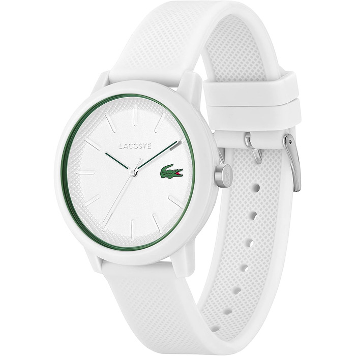 Аналоговий кварцовий годинник Lacoste 12.12 унісекс з білим силіконовим ремінцем Petit Piqué