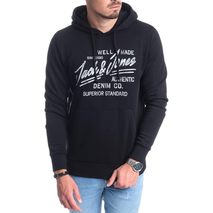 Чоловічий худі Jack & Jones з логотипом, чорний (розмір XL)