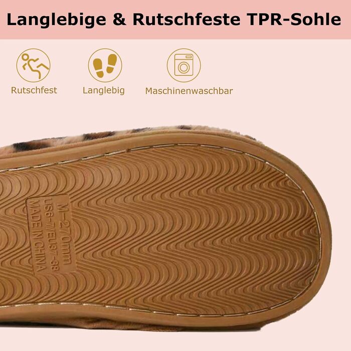Зимові домашні капці Coswind унісекс з ефектом пам'яті (Memory Foam), теплі плюшеві тапочки з леопарним принтом, розмір 38.5/40 EU