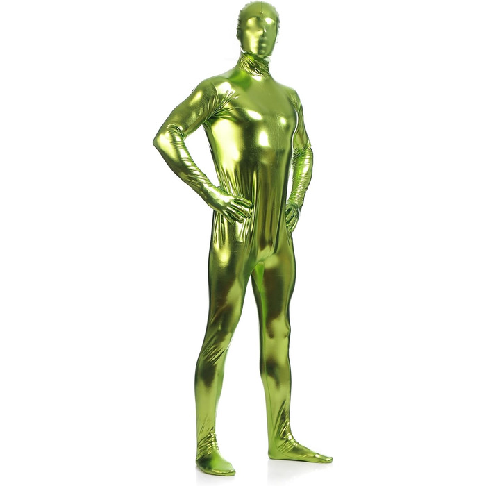 Боді для чоловіків LEEMQCYA, глянцевий, металік, Wetlook, з довгим рукавом, костюм для танців з покриттям маски, лаковий шкіряний комбінезон (S/145-155cm, Зелений 1)