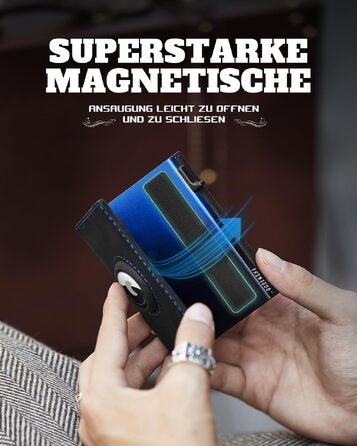 Чоловічий смарт-гаманець DODENSHA MagSnap з RFID-захистом та відділенням для AirTag, компактний картхолдер на 10+ карт з монетницею (Чорно-синій)