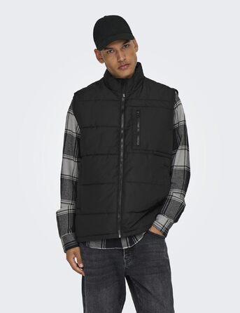 Чоловічий стібаний жилет Only & Sons Onsjake Quilted Vest, чорний, розмір S