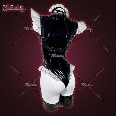 Костюм горничної KORURACUB з преміум-шкіри PU, жіноча спідня білизна в стилі горнички (чорний та білий, M)