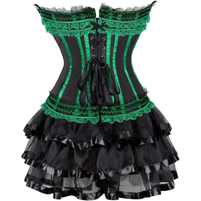 Корсетне плаття корсет, бюстєль, сексуальне, смугасте, мереживо, плаття корсет, готичний рок, жіноче плаття, бурлеск, 4XL, чорно-зелене