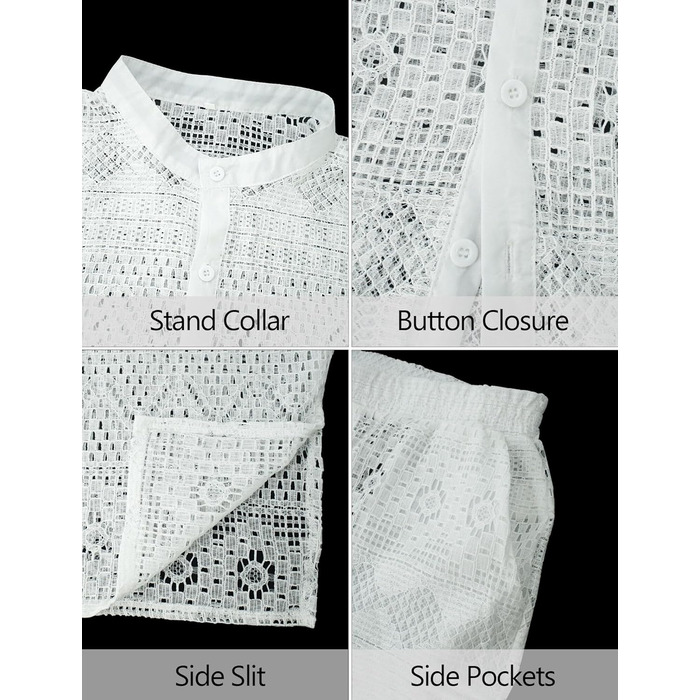 Panegy Комплект чоловічий: мереживчата шорти та сорочка з прозорої сітки, на ґудзиках, білий (S)