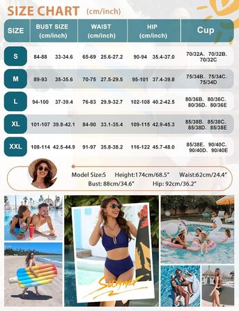 БІКІНІ Daen Set Push Up з високою талією, суцільний двочастинний купальник, сексуальний металевий U-подібний виріз з бантиком, жіночий купальник для плавання (Темно-синій, XXL)