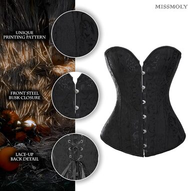 Корсет жіночий Miss Moly вінтажний, повний бюст, класичні кольори, мереживо, бант, з принтом G-string, чорний