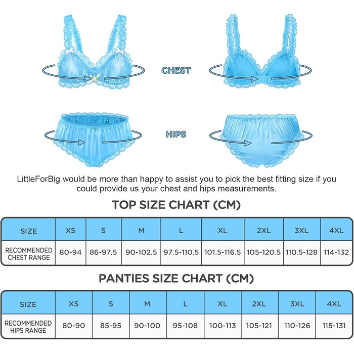 Набір спідньої білизни LittleForBig Sissy з мереживом та рюшами, блакитний, 4XL