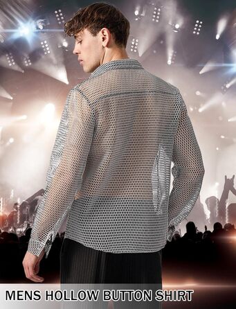 Чоловіча сітка-сорочка AIEOE: прозора сорочка з сітки, ідеальна для вечірок та свят, сірого кольору (S)