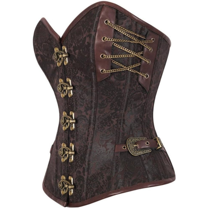 Корсет для жінок KUOSE Steampunk з екошкіри, повний бюст, розміри S-6XL, коричневий