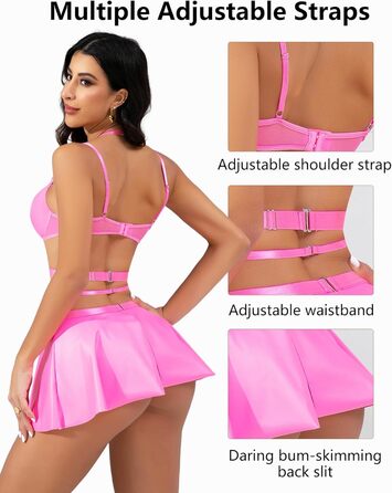 Костюм Evelife Daen: Сукня з еластичної шкіри, бюстгальтер Push Up, сет для вечірок та клубів (Рожевий, M)