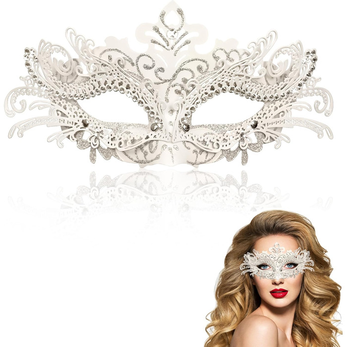 Маска Венеціанська Goenb для жінок, карнавальна маска, маска Фантома Опери, сексуальна маска кажана для Хелловіну, карнавалу, косплею (білий/розкішний сад)
