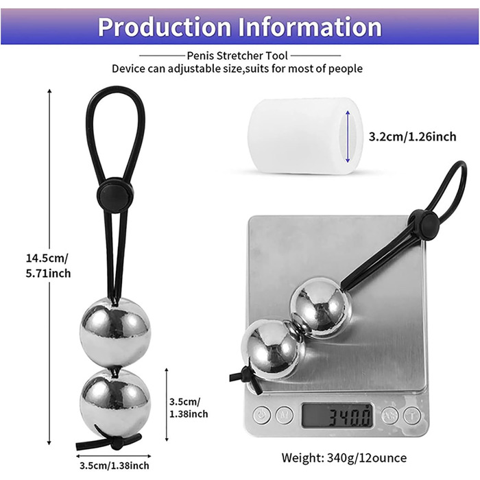 Кільце для статевого члена Qiyasex з регульованою вагою, металеві намистини, кільце для яєчок, розтягувач яєчок, натягувач статевого члена, іграшки для чоловіків (1 комплект)