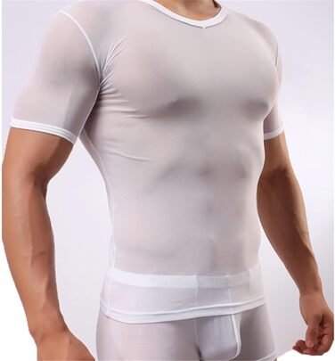 Чоловіча сексуальна прозора футболка з коротким рукавом, модна прозора білизна, футболка з сітки, прозора сорочка, нижня білизна, піжама, чорна, розмір M