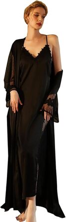 Шовкова піжама-сорочка Babydoll з мереживом для жінок, нічна сорочка, біла (чорна, S)