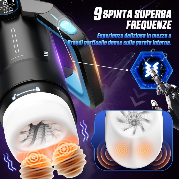 Інтимний масажер для чоловіків Eanatoys з 9 вібраціями, телескопічною функцією та LCD-дисплеєм (синій)