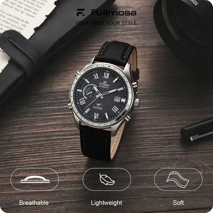 Ремінець Fullmosa 20мм зі шкіри для Garmin Vivoactive 6/5/4, Venu SQ та Samsung Galaxy Watch 7/6/5/4 FE (40/44/45мм), Classic 43мм, чорний