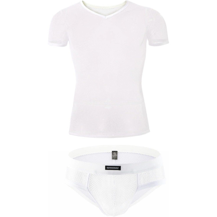 Сексуальний чоловічий комплект: футболка-сітка, боксер-шорти, комплект нижньої білизни Mingxinshangdian, білий, розмір M