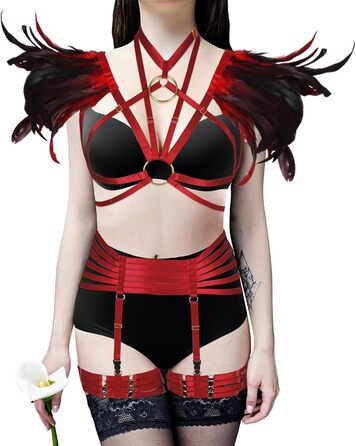 Жіночий комплект пір'яний корсет, бюстгальтер, клітка, великі розміри, панк, готика, фестиваль, карнавал, костюм (бордовий, довгий)