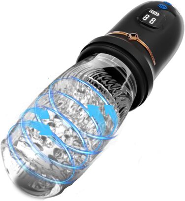 Електричний мастурбатор ChicLSQ з 5 телескопічними секціями, 360° обертанням, 10 вібраціями та функцією 3D-вакуумної стимуляції. З цифровим дисплеєм