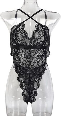 Сексуальна жіноча білизна комплект: боді, нігліж, babydoll. SRZYJ, мереживо, глибокий V-подібний виріз, чорний (A3, L)