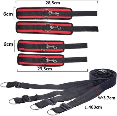 Набір для БДСМ з обмеженням: набір для пар, з кріпленнями для ліжка, наручниками, пов'язкою на очі. Червоний колір