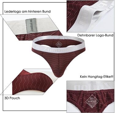 Чоловічі стрінги BIATWOWR з вирізом на спині - сексуальна, дихаюча та зручна білизна, темно-червоний, чорний, білий, 3XL