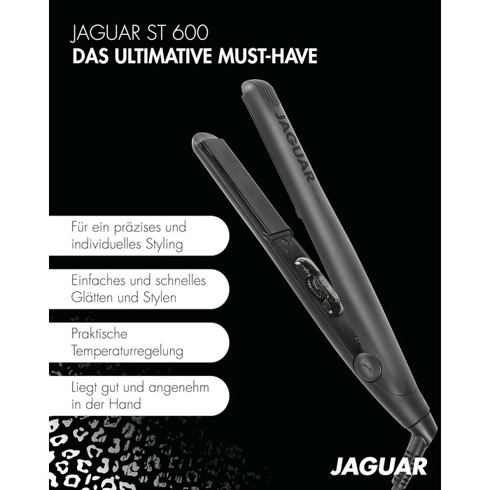 Професійний випрямляч для волосся JAGUAR ST600 Black з регулюванням температури та закругленими пластинами для гладкого волосся та локонів, чорний