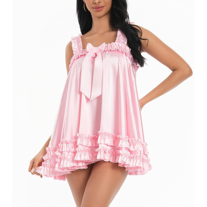 Сукня-комбінезон Satini Dessous з мереживом та рюшами, стиль бебі-дол, для косплею та кросдресу (S, ніжно-рожевий)