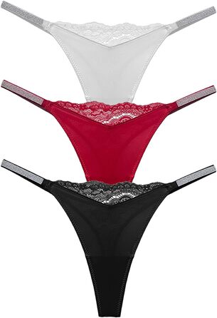 Сексуальні жіночі труси-танга AIEOE з мереживом та стразами, низька посадка, чорно-біло-червоні, розмір S