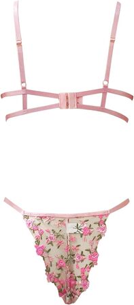 Сексуальна спідниця-халтер та бюстгальтер для жінок WILLBET, комплект нижньої білизни з відкритим промежиною, чорний (Рожевий #7, L)