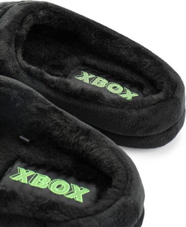 Чоловічі капці Xbox Slip-On з ігровим логотипом, чорний велюр з хутряною підкладкою та гумовою підошвою, розмір 43/44.5 EU