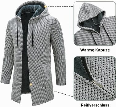 Чоловічий кардиган KUDORO з капюшоном у традиційному стилі, темно-сірий, розмір XL